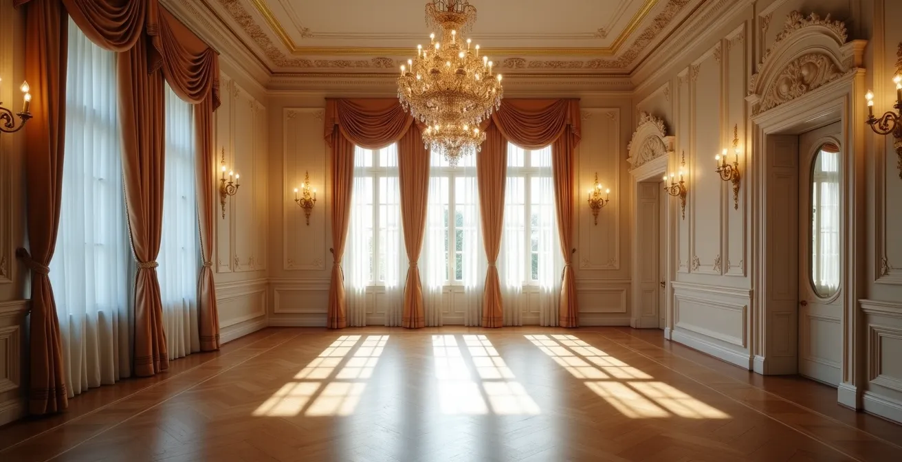 Axe Environnemental & Minimaliste : Vue large d'un salon privé avec architecture Haussmannienne